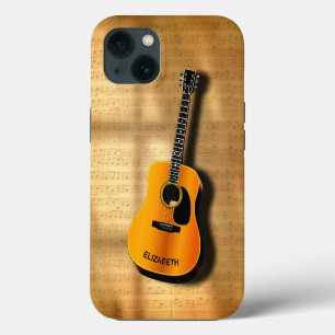 Etui iPhone 13 Guitare acoustique vintage avec nom personnalisé d