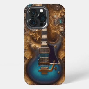 Etui iPhone 13 Pro Guitare bleue vintage Steampunk Fantasy Aquarelle