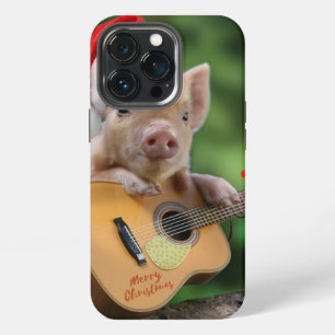 Etui iPhone 13 Pro guitare de Noël cochon