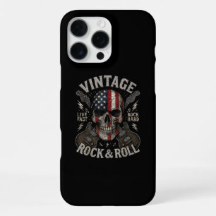 Coque iPhone 16 Pro Max Guitare Drapeau Américain Crâne Rock Vintage Retro