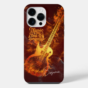 Coque Pour Pour iPhone 14 Pro Max Guitare en feu   La musique est l'âme du langage