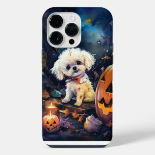 Coque Pour Pour iPhone 14 Pro Max Halloween Bichon Frise Avec La Peur Citrouille