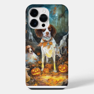 Coque Pour Pour iPhone 14 Pro Max Halloween Brittany Spaniel avec citrouilles effray