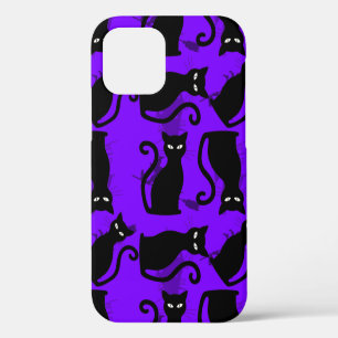 Coque iPhone 12 halloween chat noir sorcière violet