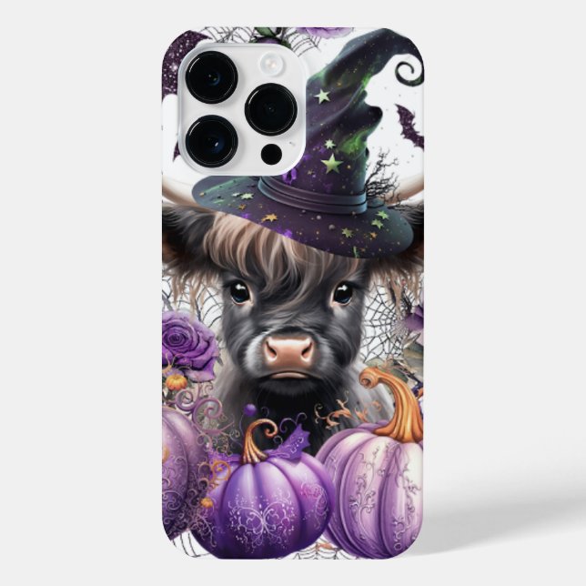Coque iPhone Halloween Highland Vache sorcière violet Citrouill (Verso)