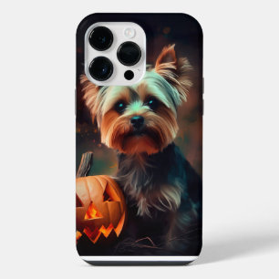 Coque Pour Pour iPhone 14 Pro Max Halloween Yorkshire Terrier Avec La Peur Citrouill