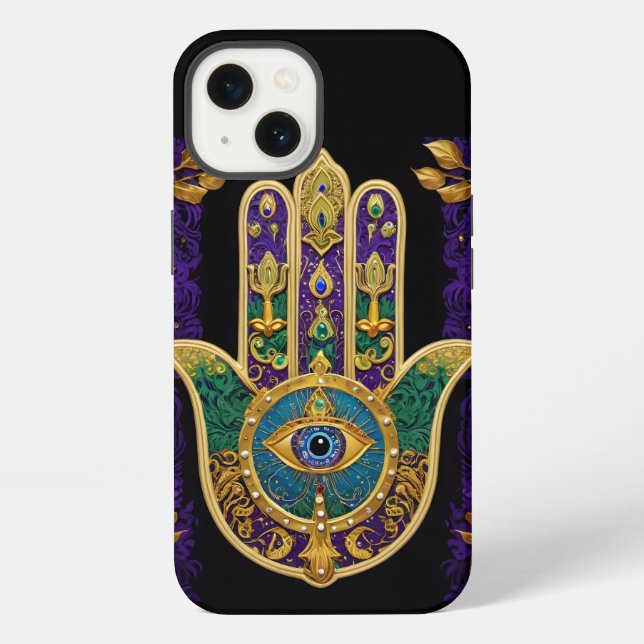 Coque iPhone Hamsa Troisième Œil Orné Or (Verso)