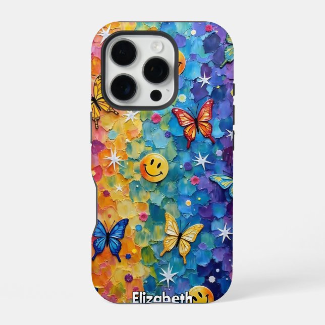 Coque iPhone Happy Flutter : Sourire Psychédélique (Verso)