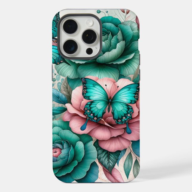 Coque iPhone Harmonie printanière : Papillon et fleurs (Verso)