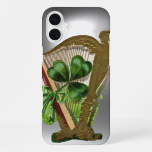 Coque iPhone 16 Plus HARPE TRÈFLE VERT blanc