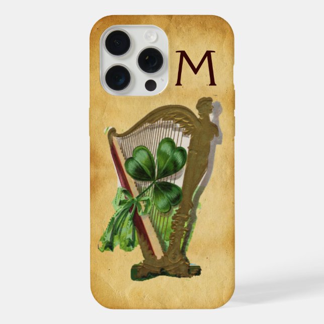 COQUE iPhone HARPE TRÈFLE VERT PARCHEMIN MONOGRAMME (Verso)