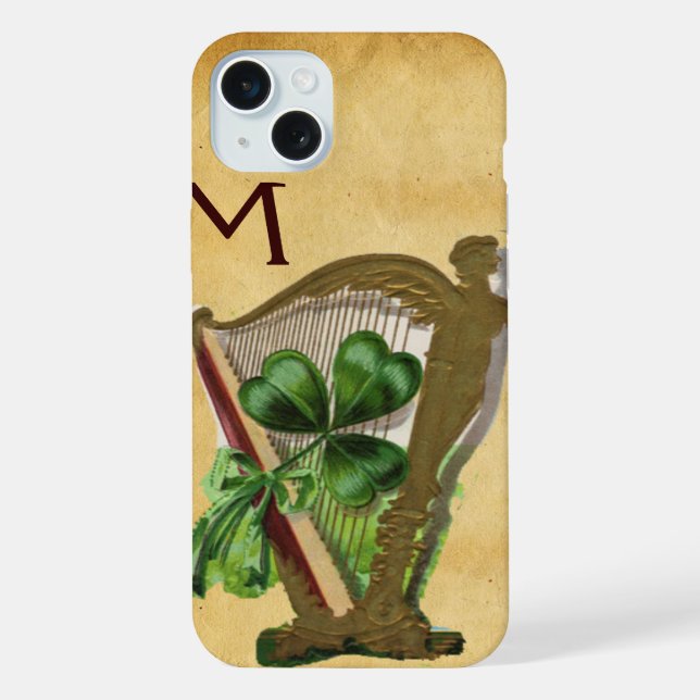COQUE iPhone HARPE TRÈFLE VERT PARCHEMIN MONOGRAMME (Verso)