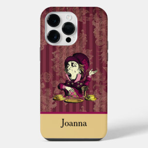 Coque Pour Pour iPhone 14 Pro Max Hatter fou Bourgogne et Damas or avec Monogramme
