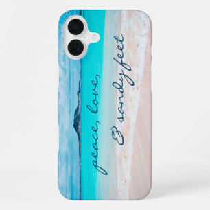 Coque iPhone 16 Plus Hawaii Plage Tropicale Paix Amour Pieds Sableux Sc
