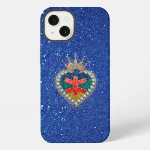 Etui iPhone 13 heart with the Amazigh flag in a bright glitter