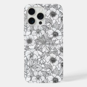 Coque iPhone 15 Pro Max Hellebores en noir et blanc