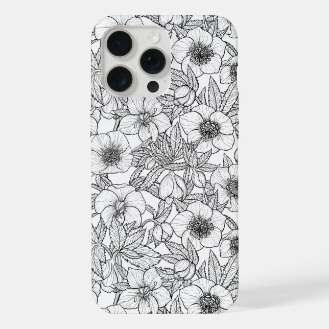 Coque iPhone Hellebores en noir et blanc (Verso)