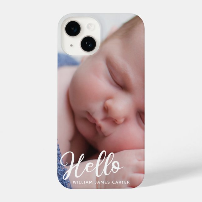 Coque iPhone Hello Baby Boy Photo Simple Script Personnalisé (Verso)