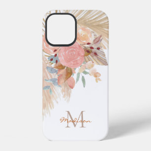 Coque iPhone 12 Herbe de Pampas Personnalisée Fleur Florale Rose B