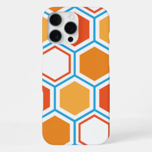 Coque iPhone 16 Pro Max hexagone en orange, bleu et blanc