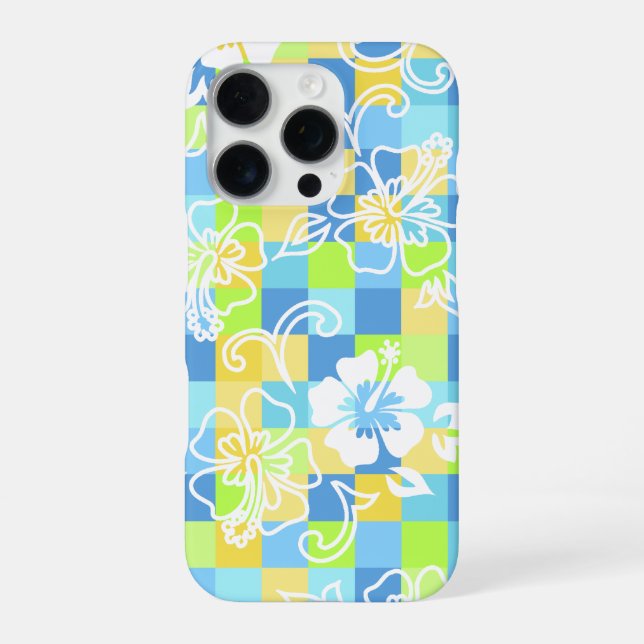 Coque iPhone Hibiscus à carreaux floral hawaïen (Verso)