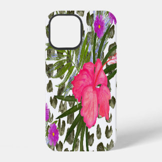 Coque iPhone 12 Hibiscus Animal : Motif sans couture à l'aquarelle