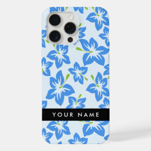 Coque iPhone 15 Pro Max Hibiscus Bleu, Fleurs Bleues, Votre Nom