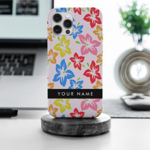 Coque iPhone 15 Pro Max Hibiscus Coloré, Motif De Fleurs, Votre Nom