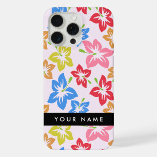 Coque iPhone 15 Pro Max Hibiscus Coloré, Motif De Fleurs, Votre Nom