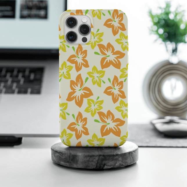 Coque iPhone Hibiscus Jaune, Hibiscus Orange, Modèle Floral (Créateur téléchargé)