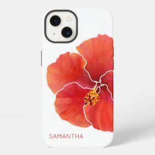 Etui iPhone 13 Hibiscus rouge tropical Fleur aquarelle