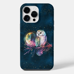 Coque Pour Pour iPhone 14 Pro Max Hibou Arc-en-Ciel Mystique et Lune Céleste