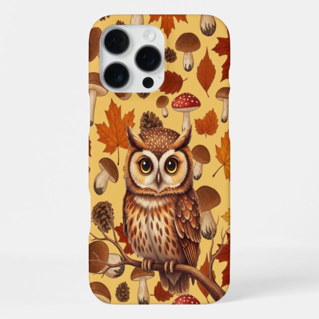 Coque iPhone Hibou d'automne et feuilles (Verso)