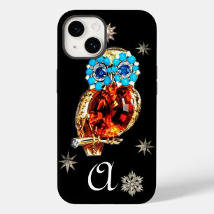 Coque Pour iPhone 14 HIBOU EN JOAILLERIE, ÉTOILES DE DIAMANT, Or, Turqu