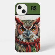 hibou en tenue de noël