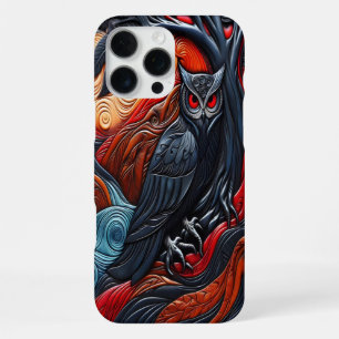 Coque iPhone 16 Pro Max Hibou et paysage surréaliste aux couleurs vives