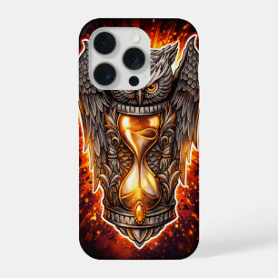 Coque iPhone 15 Pro Hibou et Sablier – Dessin à la main & Art numériqu