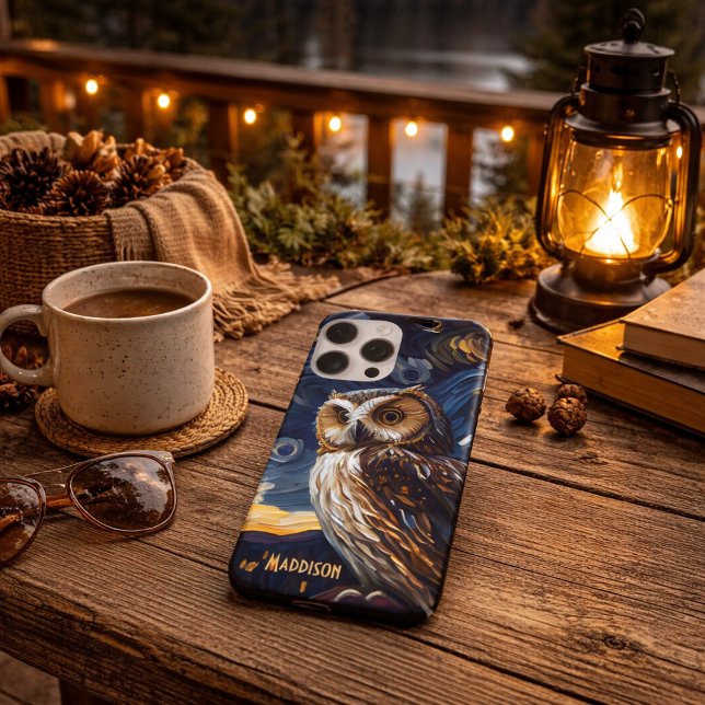 Coque iPhone Hibou Nuit Étoilée (Créateur téléchargé)