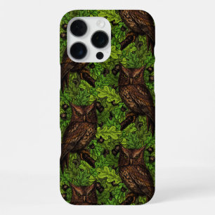 Coque iPhone 16 Pro Max Hiboux dans le chêne, vert et marron