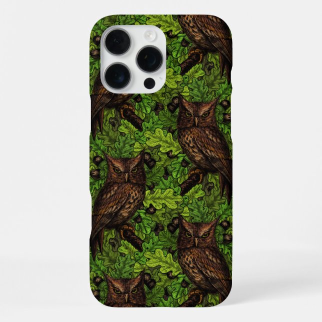 Coque iPhone Hiboux dans le chêne, vert et marron (Verso)