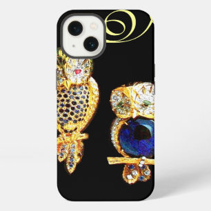 Etui iPhone 13 HIBOUX JOYAUX, Or, Saphir Bleu, Topaze