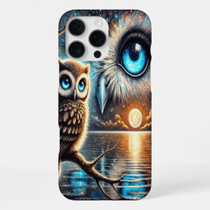 Coque iPhone 16 Pro Max Hiboux mystiques sous une réflexion au clair de lu