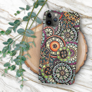 Coque iPhone 15 Pro Max Hip Retro Chic Funky Floral Circles Art Motif