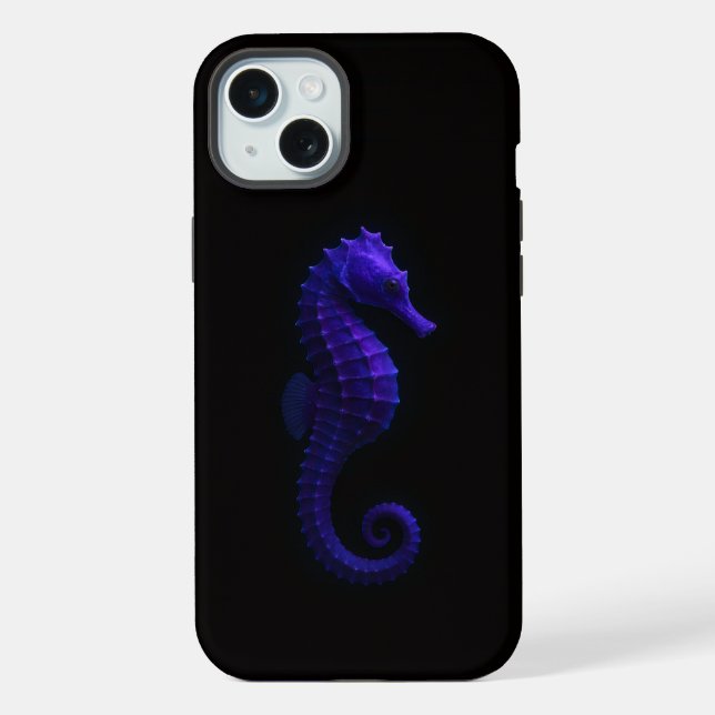 Coque iPhone Hippocampe bleu violet Black 4 Luxe (Verso)