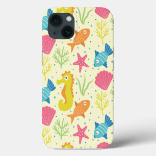 Etui iPhone 13 Hippocampe, étoile de mer et coquillages sous l'oc