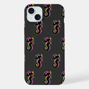 Coque iPhone 15 Plus Hippocampe Néon en Fleur