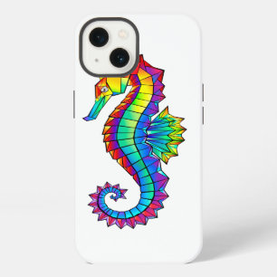 Etui iPhone 13 Hippocampe Polygonal Arc-en-ciel