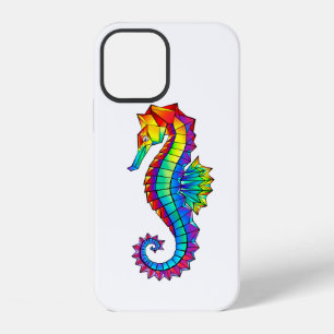 Coque iPhone 12 Hippocampe Polygonal Arc-en-ciel