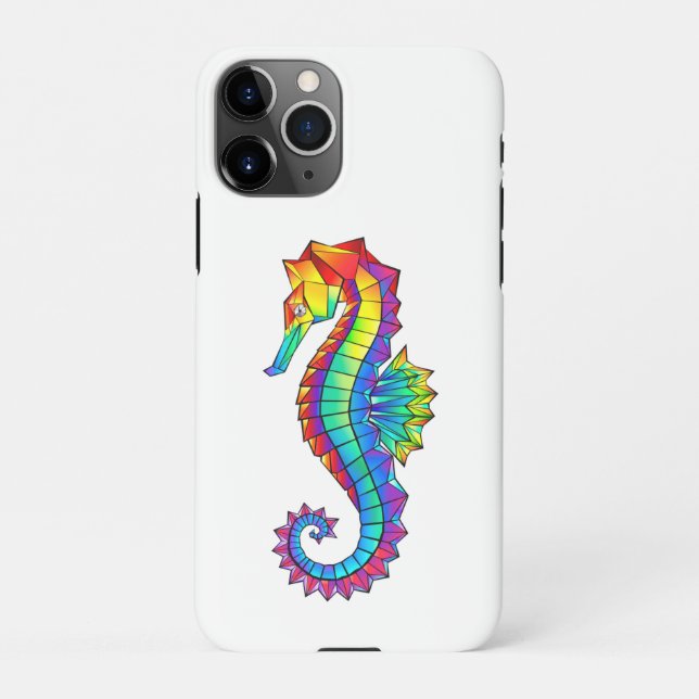 Coque iPhone Hippocampe polygonal arc-en-ciel (Dos)