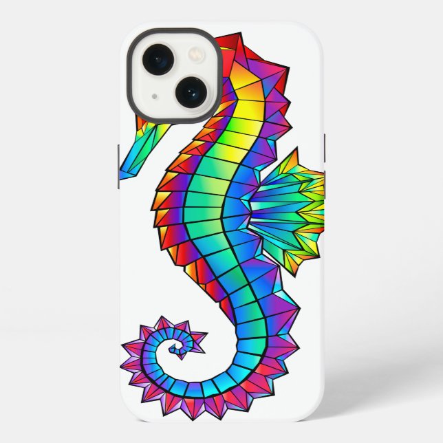 Coque iPhone Hippocampe Polygonal Arc-en-Ciel (Verso)